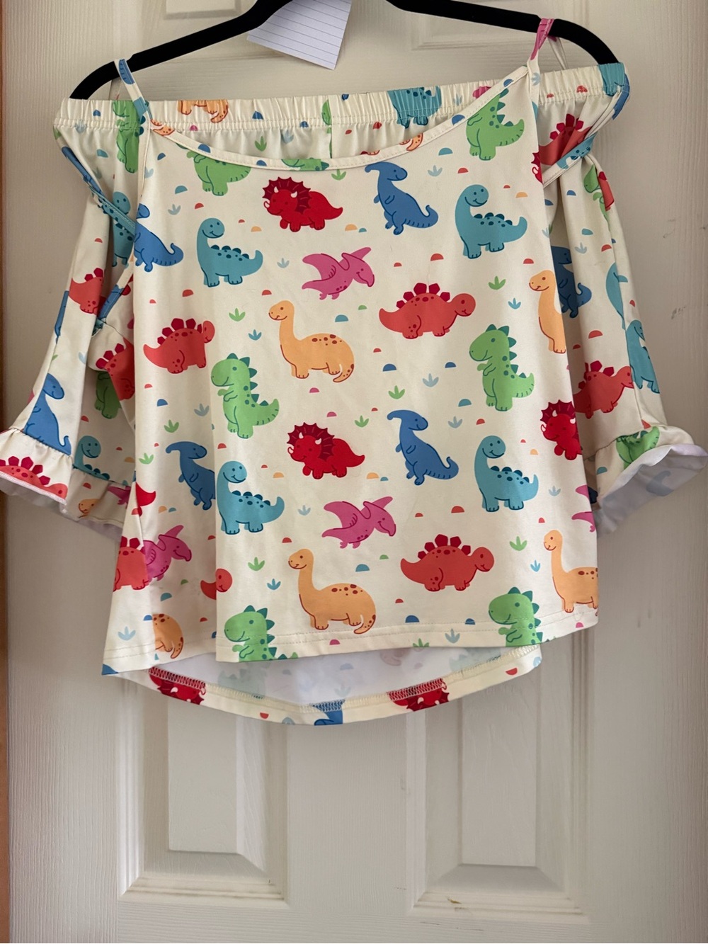 Cute Multicolor Dinosaur Off-Shoulder Top